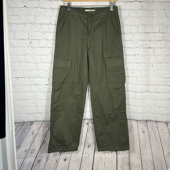 Levis 94 Baggy Cargo Olive Green Pants Size 27 Skater Wide Leg Pants - Picture 1 of 10